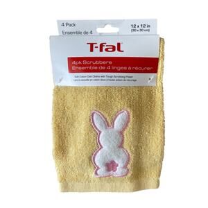 T-Fal Bunny Rabbit Kitchen Dish Towel Scrubbers 12x12 Set of 4 Spring Yellow NEW